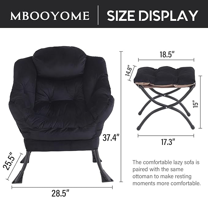 MBOOYOME Lazy Chair with Folding Ottoman, Modern Accent Lounge Armchair with