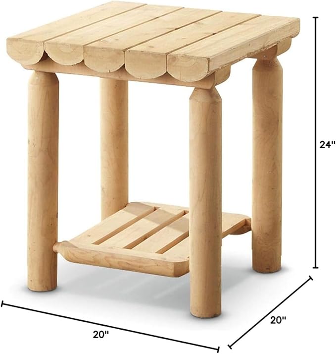 CASTLECREEK Cedar Log Side Table Nightstand, Rustic Natural Unfinished Wood End
