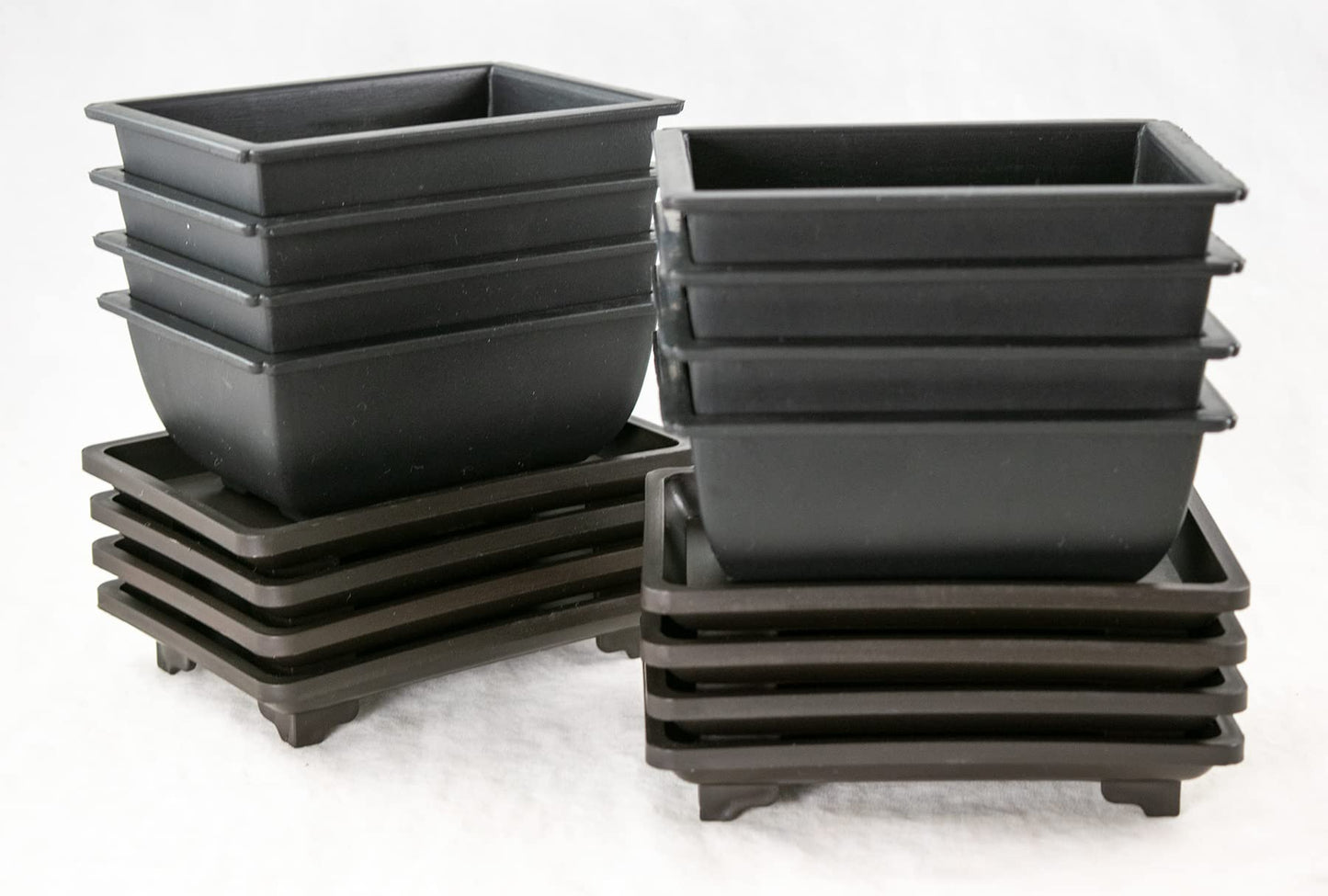 8 Sets Rectangular Plastic Shohin Bonsai Training Pot, Cactus & Succulent Planter + Tray 5 inches x 3.5 inches x 2 inches , Black
