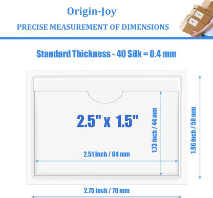Origin-Joy 25 PCS Self-Adhesive Index Label Pockets, Clear Plastic Peel & Stick Card Holders with Top Open for Loading (2.5 x 1.5 inch)