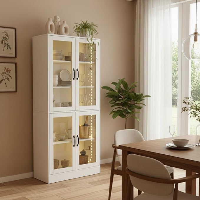 holzart Modern White 5-Tier Display Cabinet
