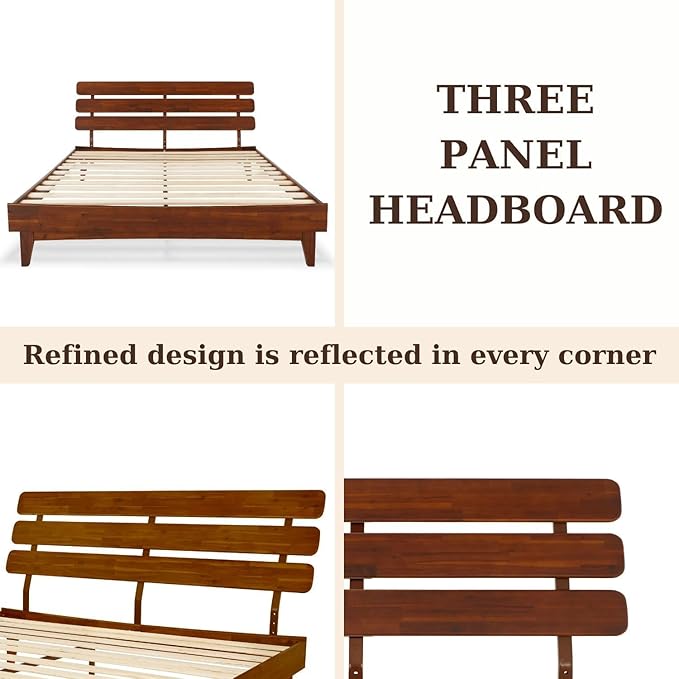 Bme Caden King Size Bed Frame and Adjustable Headboard, 15 Inch Mid Century