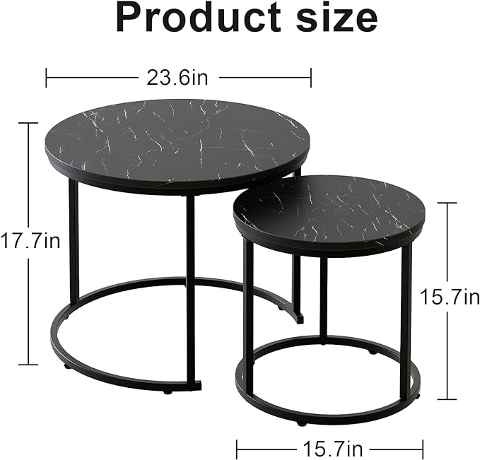 aboxoo Round Nesting Coffee Table Side Set of 2 End Tables