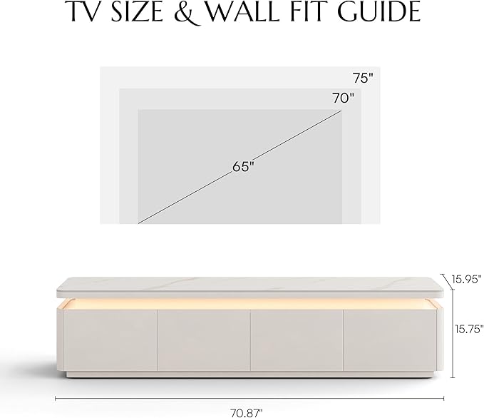 POVISON Fully Assembled 71" Mid-Century Modern TV Stand