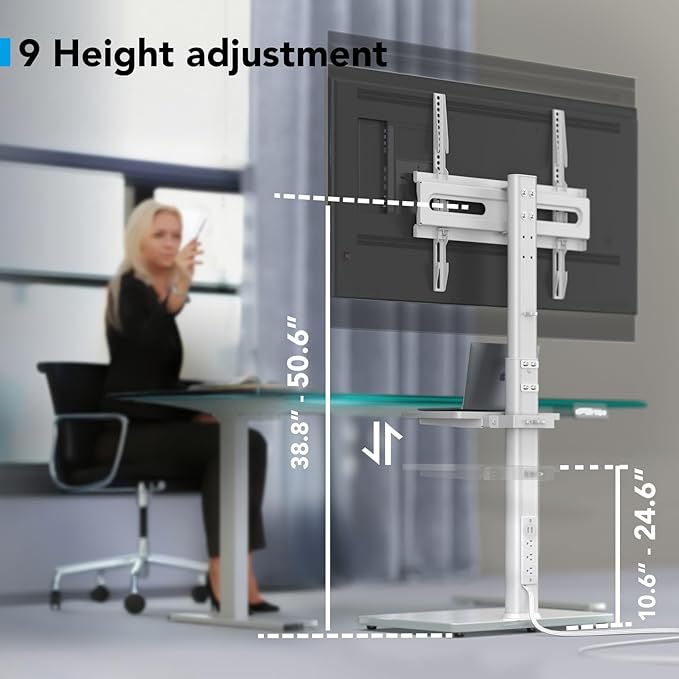 AX WABER Floor TV Stand with Power Outlet& Shelf, Universal TV Stand Mount