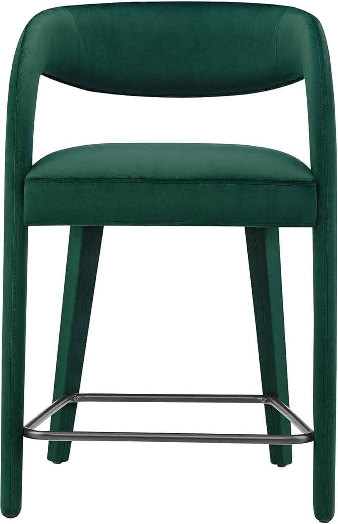 Modway EEI-6566-GRN-BLK Pinnacle Performance Velvet Counter Stool Set of Two