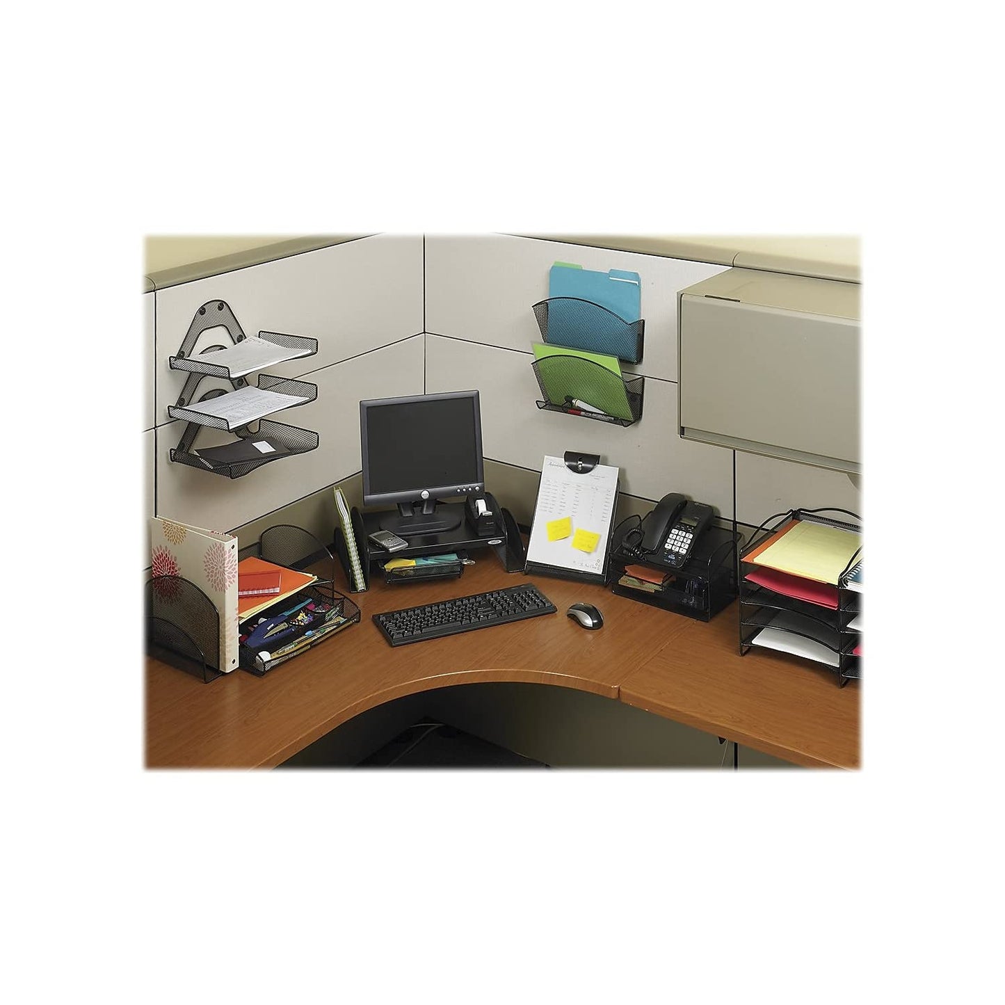 Safco Onyx Phone and Utility Tray with Drawer, Desktop Organizer, Durable Steel Mesh Construction, Black