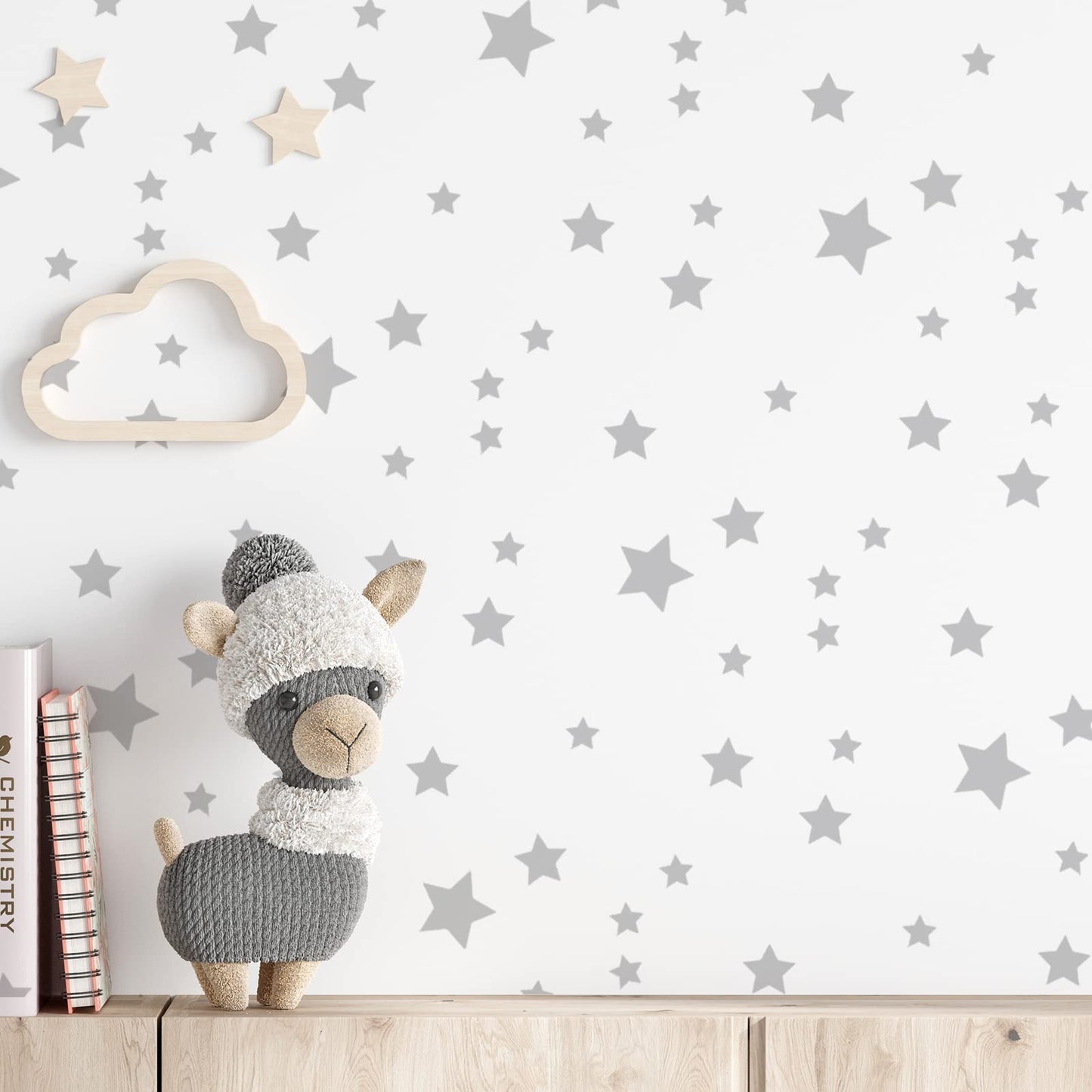 Sparkles & Stars Wall Decals - 500 Stars, Sparkle Decal, Kids Room & Nursery Wall Art, Grey Celestial Stickers