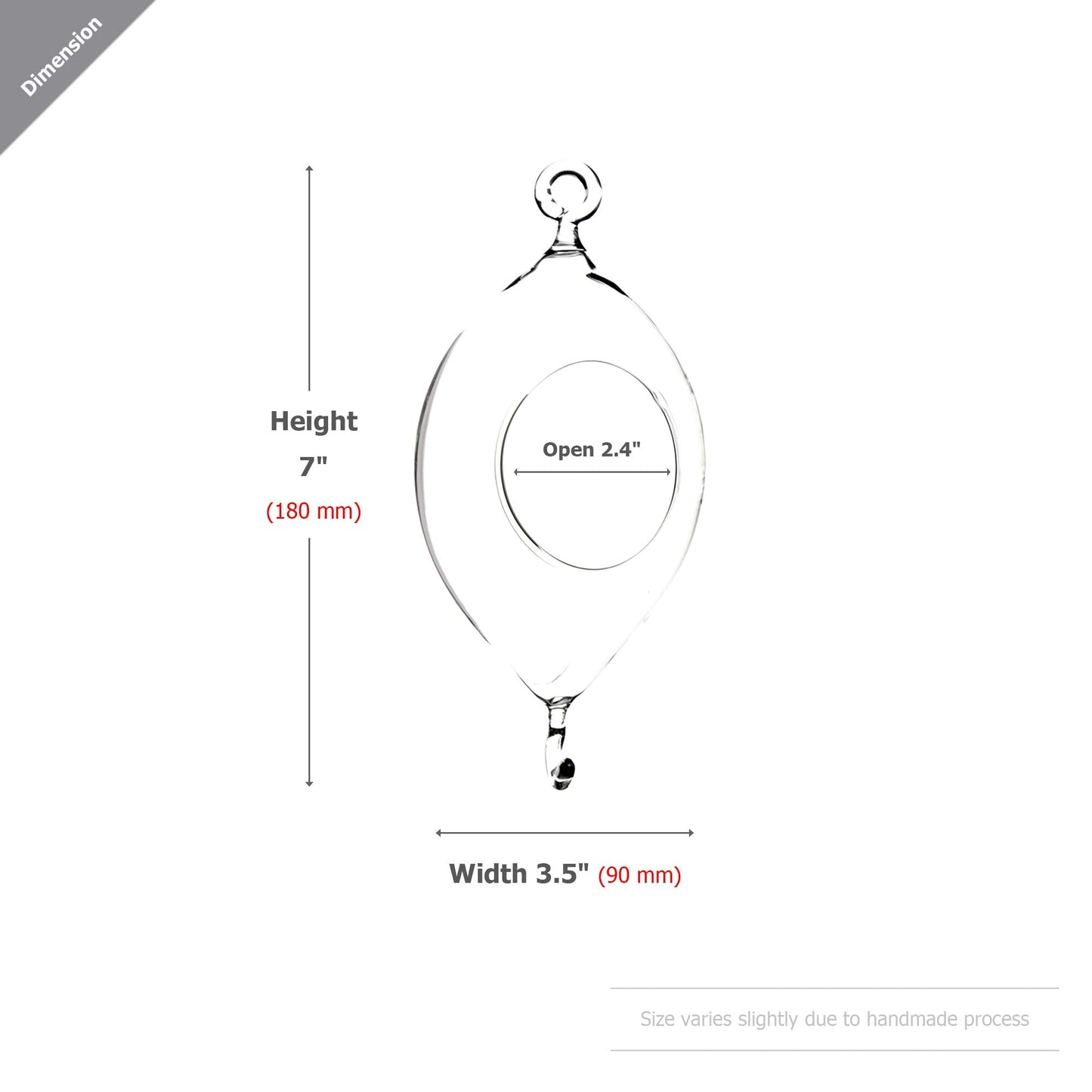 WGVI WGV Hanging Terrarium, Width 3.5", Height 7", Oblong, Double Hook, DIY Air Succulent Planter, Clear Glass Vase Orb, Candle Holder for Windowsill Outdoor Garden Decor, 1 Piece