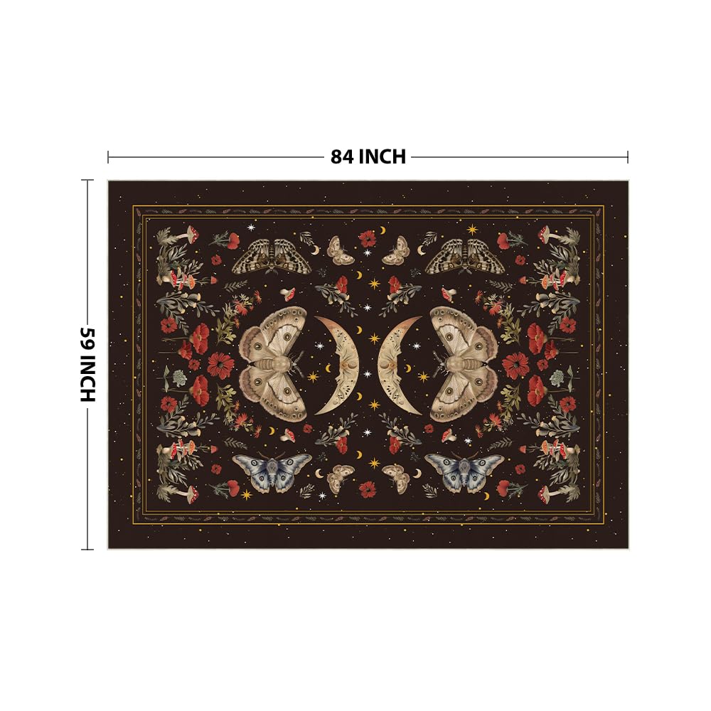 Artoid Mode Black Poppy Moth Mushroom Moon Area Rug, Fall Home Decor Low-Profile Washable Large Rug for Living Room Bedroom Farmhouse Dining Room Kids Playroom 5x7 Feet