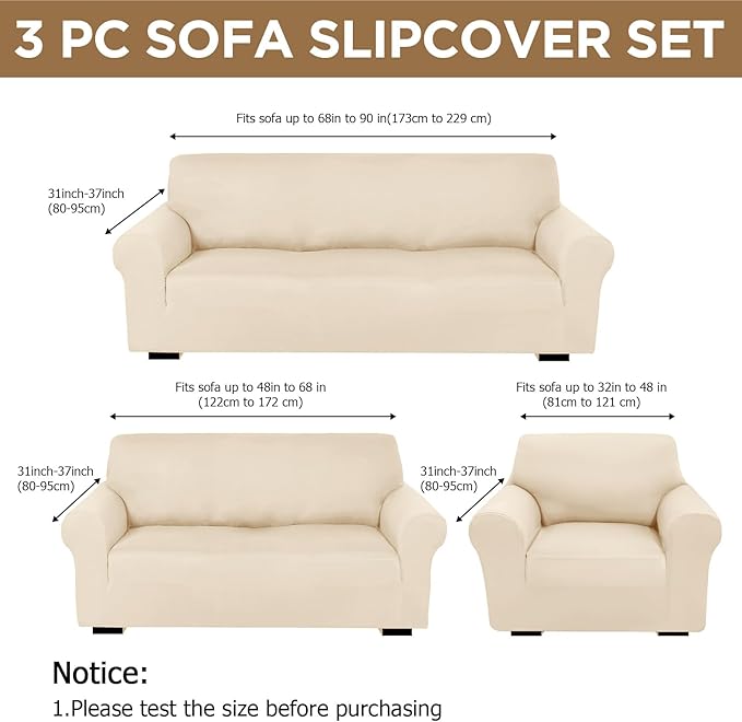 Peryiter 3 Pcs Couch and Loveseat Covers Set Sofa Cover