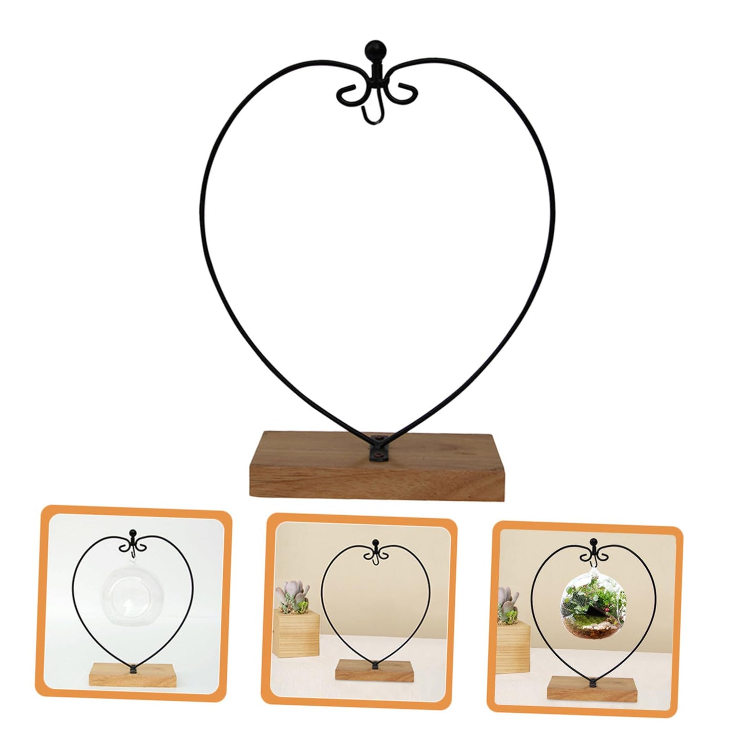 COHEALI Hanging Glass Globe Display Stand with Wooden Base Iron Ornament Holder for Air Plant Terrarium Wedding Party and Home Decoration for Christmas and Birthday Hanging Ornaments
