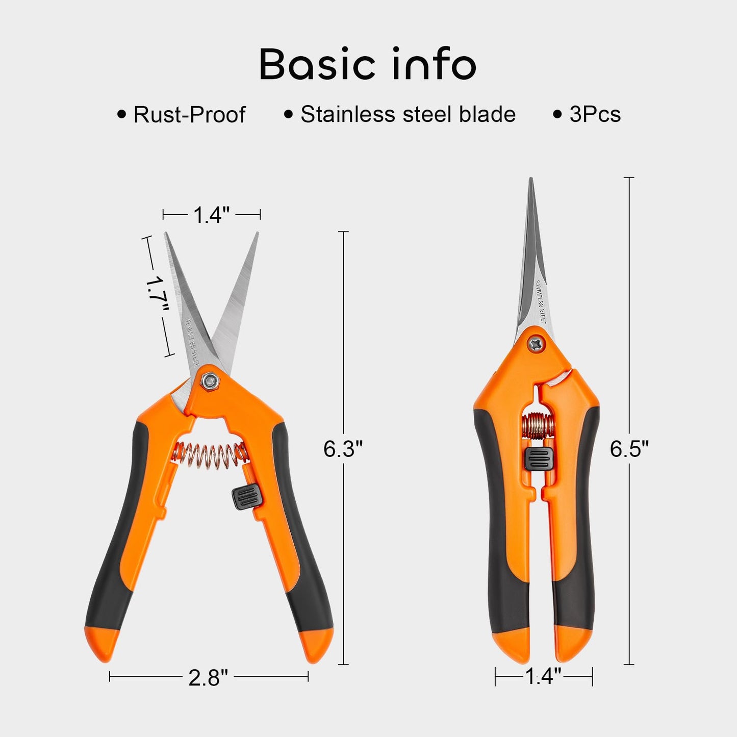 GROWNEER 3 Packs 6.5 Inch Pruning Shears Gardening Hand Pruning Snips Gardening Scissors with Straight Stainless Steel Precision Blades