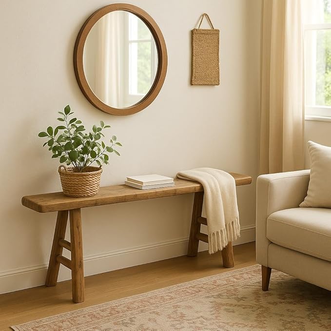 Artissance Handmade Wooden Entryway Bench, Vintage Noodle Bench