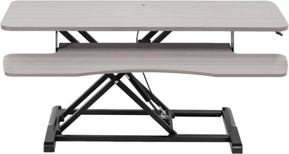 VIVO 36 inch Desk Converter, K Series, Height Adjustable Sit to Stand Riser, Dual Monitor and Laptop Workstation with Wide Keyboard Tray, Gray Top, Black Frame, DESK-V036KG
