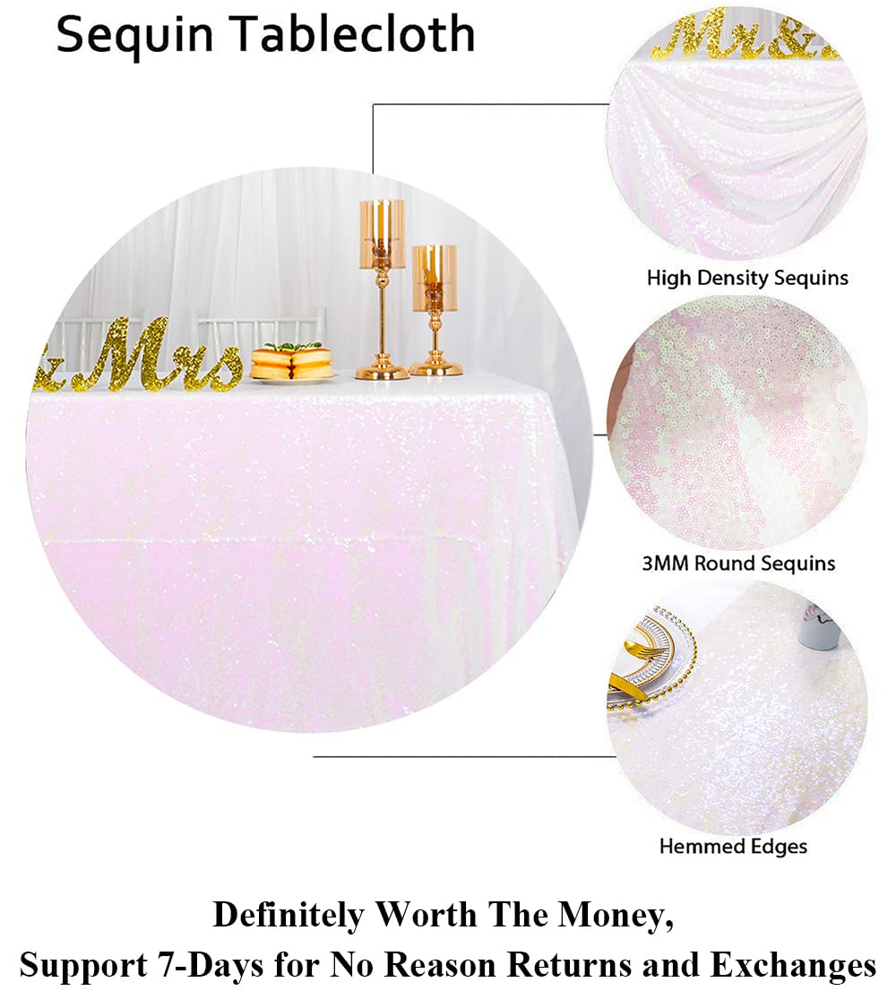 Partisout Iridescent White Sequin Tablecloth 50x80 Sequin Tablecloth Rectangle Glitter Sequin Tablecloth for Wedding Halloween Christmas Bridal Shower Party Decor