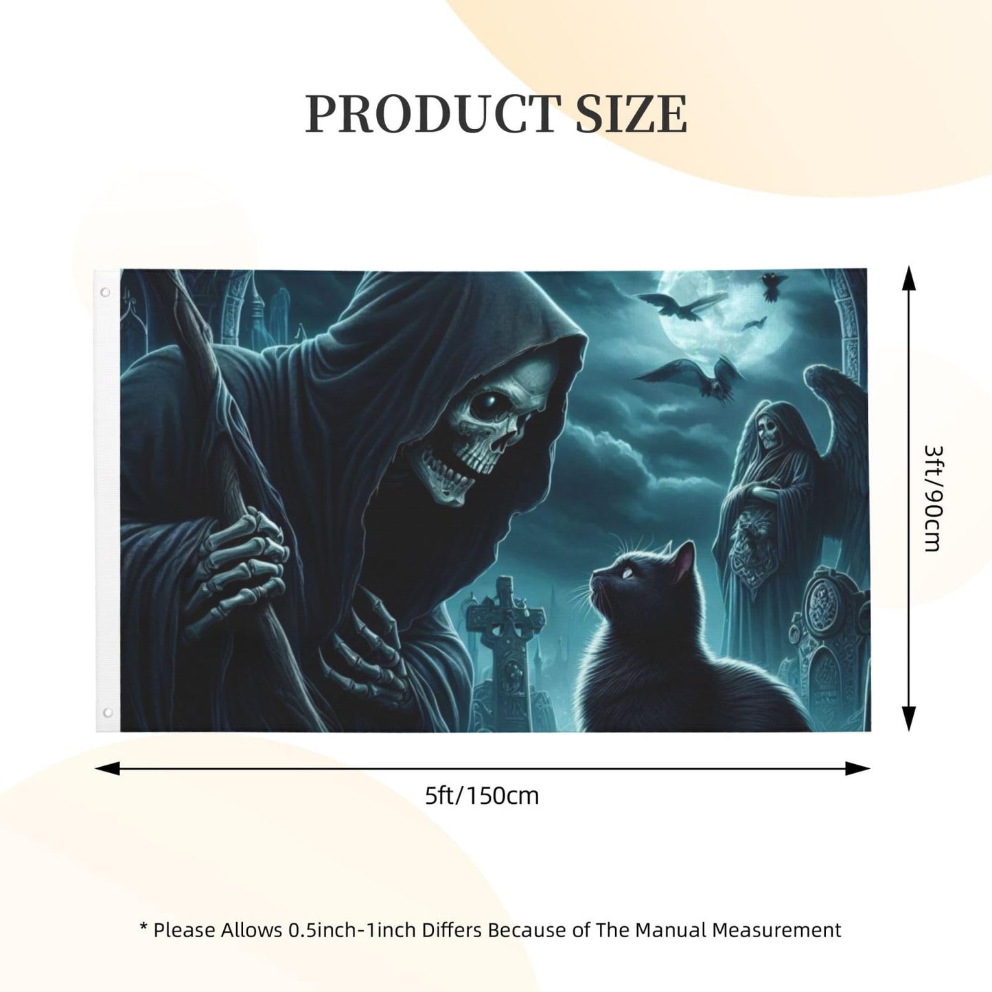 BOXIMIAO Reaper And Black Cat At Cemetery Flag 3x5 Ft Outdoor Polyester Garden Flag Double Sided Banner For Yard Lawn Porch Balcony Home Decorations