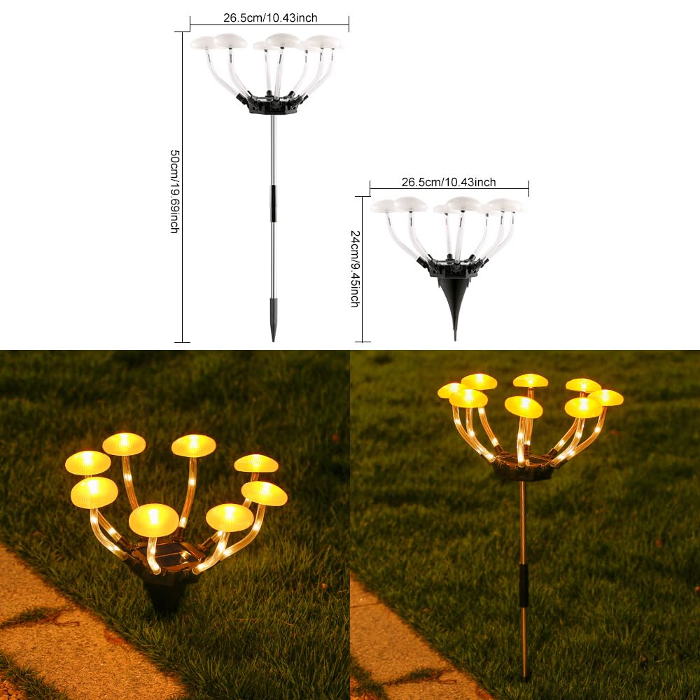 YZYOE 2 Pack 48LED Outdoor Solar Ground Inserted Warm Light Mushroom Lamps,Waterproof Courtyard Atmosphere Decorative Light, Two Installation Methods for Land Insertion.