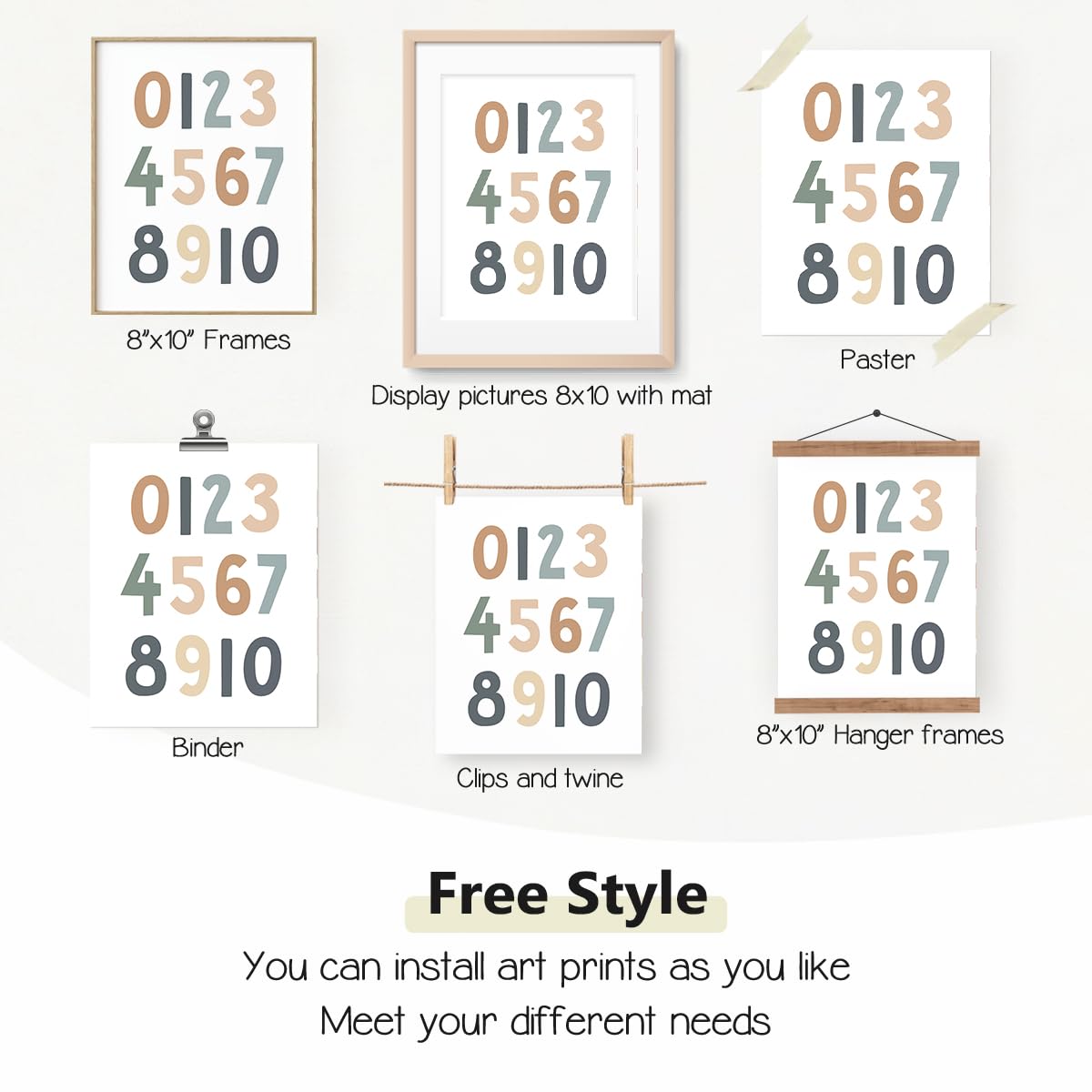 PLKMN Let's Play Read Wall Art Set of 4, Educational Posters, Montessori Classroom Decor, Neutral Kids Decor,Alphabets Number Prints for Nursery Classroom,8x10 Unframed - Boho