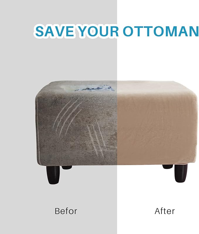 Ottoman Cover, Stretch Rectangle Velvet Ottoman Slipcovers of Foot Stool