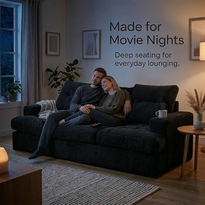 85" Corduroy 3 Seater Sofa in a Box, High-Density Foam Couch, No Assembly