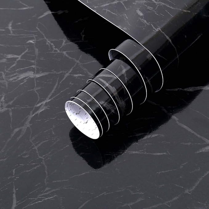 Arthome 23.6x200 Inches Black Marble, Peel and Stick Wallpaper, Marble Contact