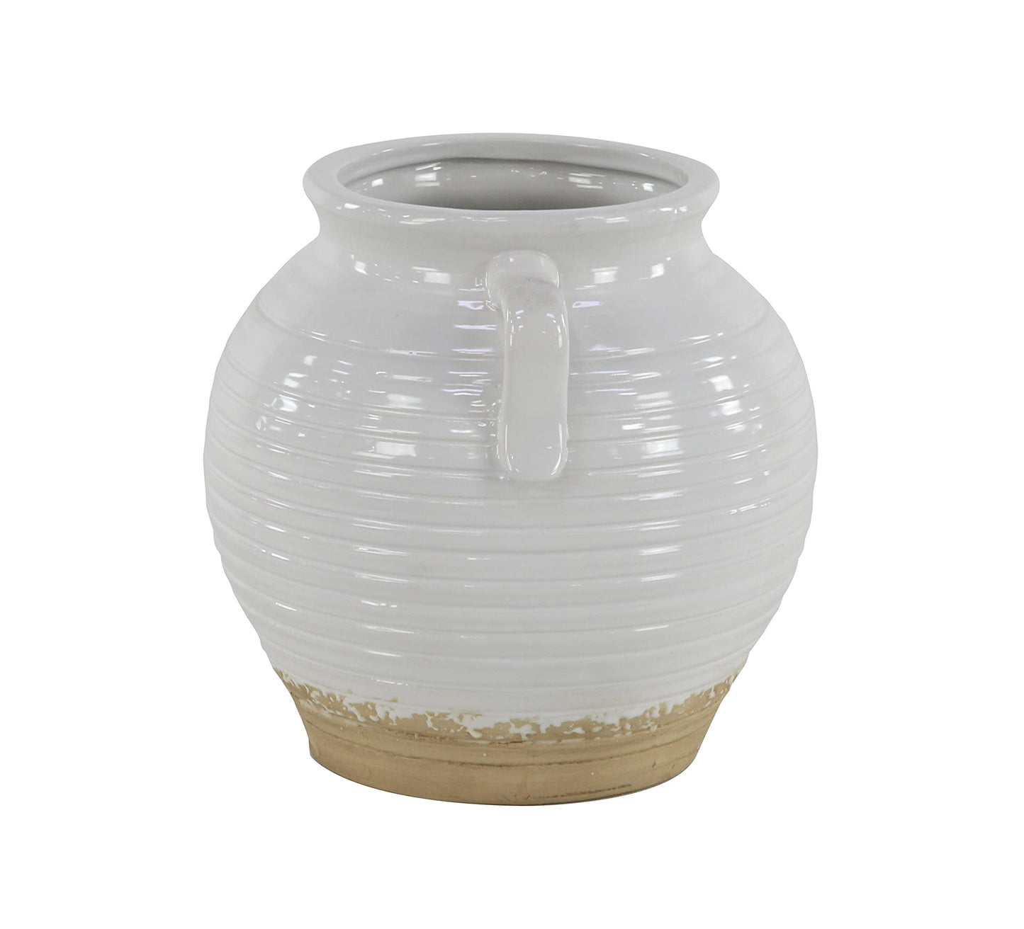 Deco 79 Ceramic Indoor/Outdoor Small Planter Pot with Handles, 9" x 8" x 10", White