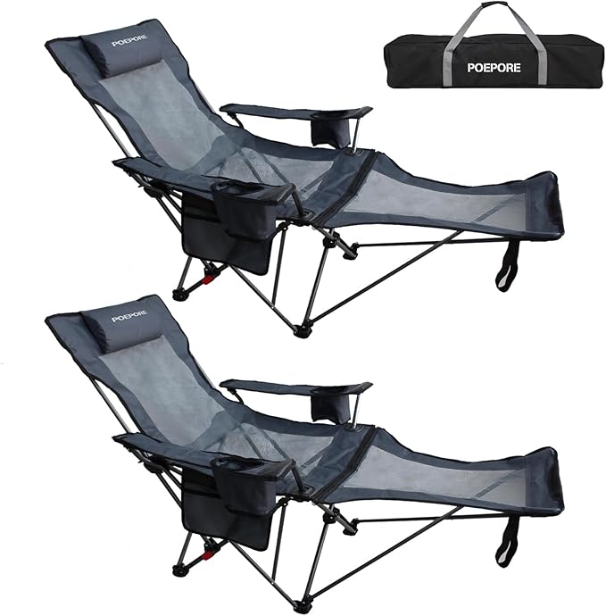 Reclining Camping Chair with Removable Footrest Lounge Chair with Headrest