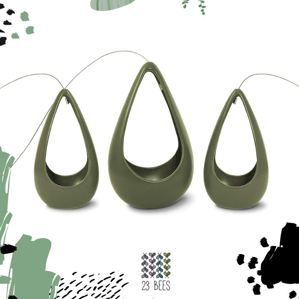 23 Bees, Hanging Air Plant Holder, Green Hanger Ceramic Planter, Small Floating Succulent Pots Container, Cactus Holders with Metal Wire, 3 Pack (3 Pack x Green)