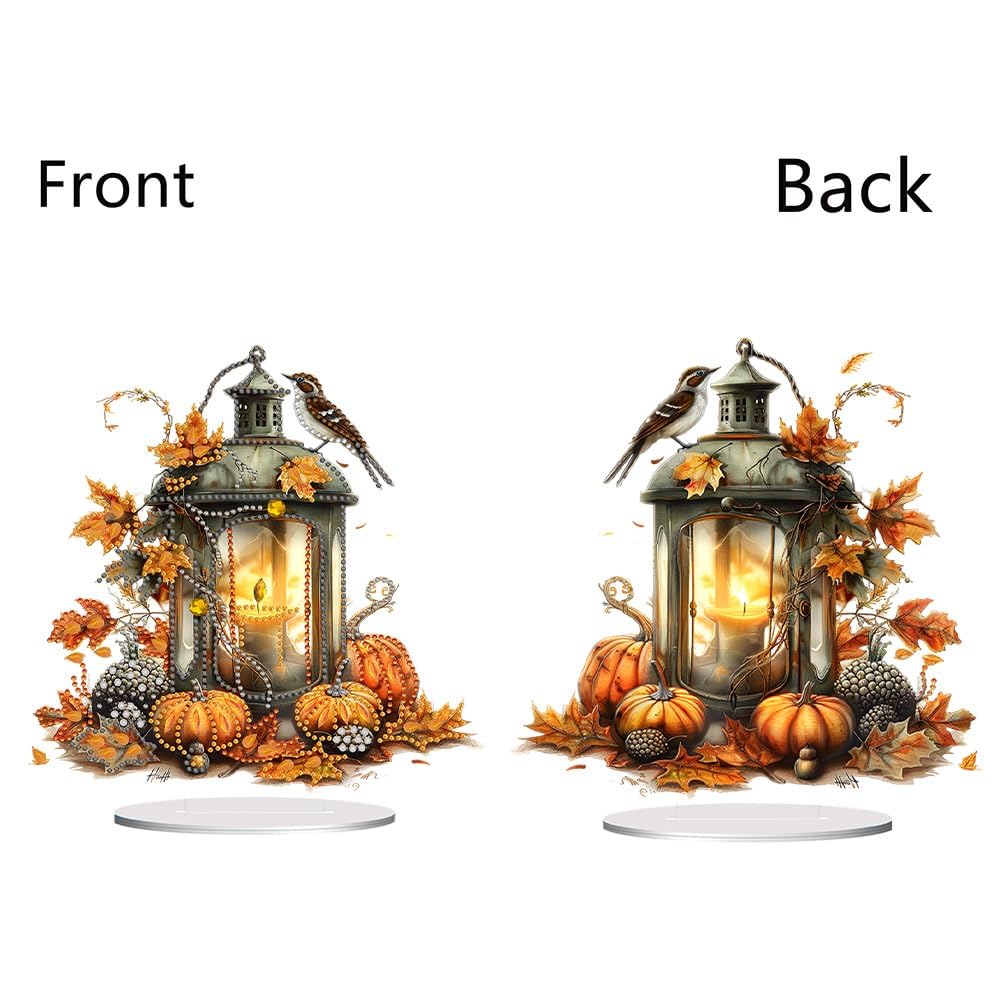 ARTopet DIY Diamond Desktop Ornament Autumn Special Shaped Crystal Diamond Art Painting Double Sided Pattern Single Sided Diamond Tabletop Ornaments Home Decor-Pumpkin Lantern