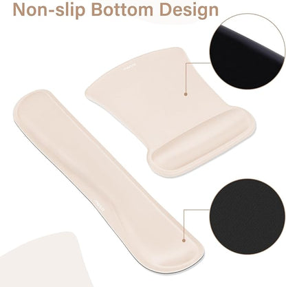 MOSISO Keyboard Mouse Pad Set, Large Gaming Mousepad&Keyboard Wrist Rest&Mouse Wrist Rest&Coaster, Ergonomic Non-Slip Mousepad&Easy Typing Cushion with Memory Foam for Home Office, Apricot