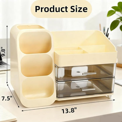 Covzoe Large Makeup Organizer with Brush Holder, Spacious Cosmetics Display Case with Drawers for Vanity, Skin Care Storage Solution for Lipstick Beauty Essential Bathroom Countertop