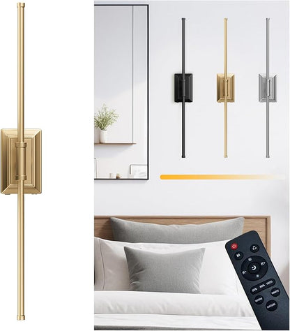 Battery Operated Wall Light Set of 1 - Gold Picture Wireless Led Plug In Walls Sconce Fixture Indoor - Art Decor Bathroom Sconces Rechargeable - Modern Bedroom Cordless Lights Fixtures with Remote