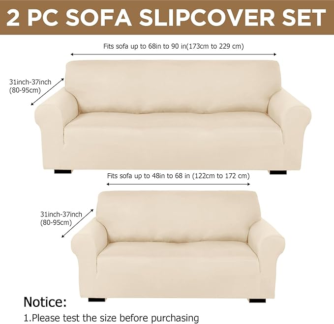 Peryiter 2 Pcs Sofa Covers Couch and Loveseat Covers Set Stretch Sofa Slipcover