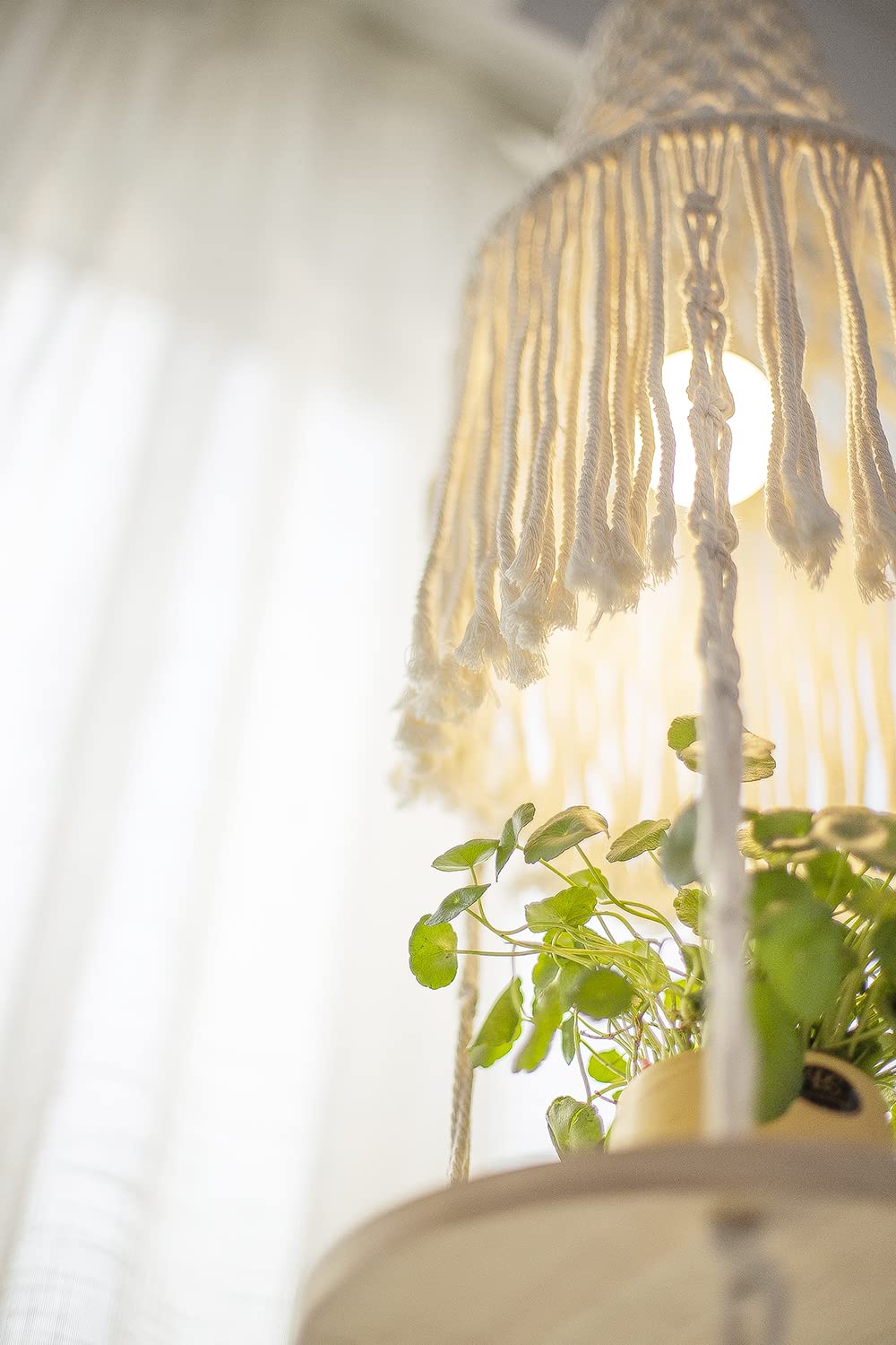 YKBU Macrame Plant Hanger Shelf Hanging Rope Shelf Indoor with Boho Lamp Shade 3 Tier Floating Round Shelves Decorative Shelf Flower Pot Holder Planter Display Rack Boho Home Decor-1 Set