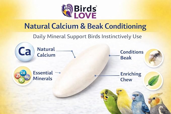 Birds LOVE 5.5-6″ Cuttlebone for Birds – 100% Natural Sun-Dried Calcium & Beak Conditioning Supplement for Parakeets, Budgies, Cockatiels, Finches & Canaries – 6 Pack with Holder – Made in Vietnam