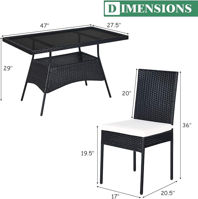 Tangkula 5 Piece Wicker Patio Dining Set, Outdoor Rattan Table & Chairs Set