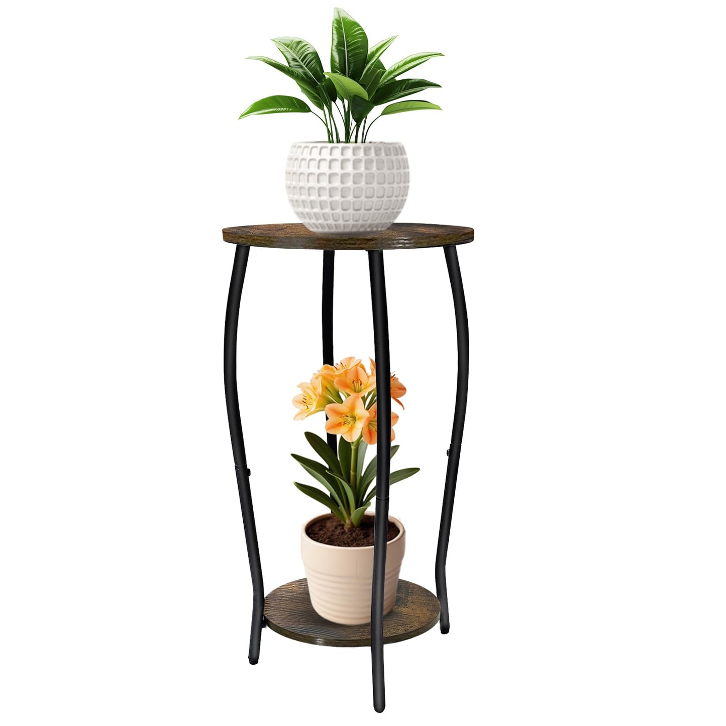 Uniqcovosa Plant Stand Indoor, 2 Tier Tall Wood Plant Stand, 4-Leg Floor Corner Plant Stands, Heavy Duty Plant Shelf Plant Rack Flower Stands For Home Decor, Brown