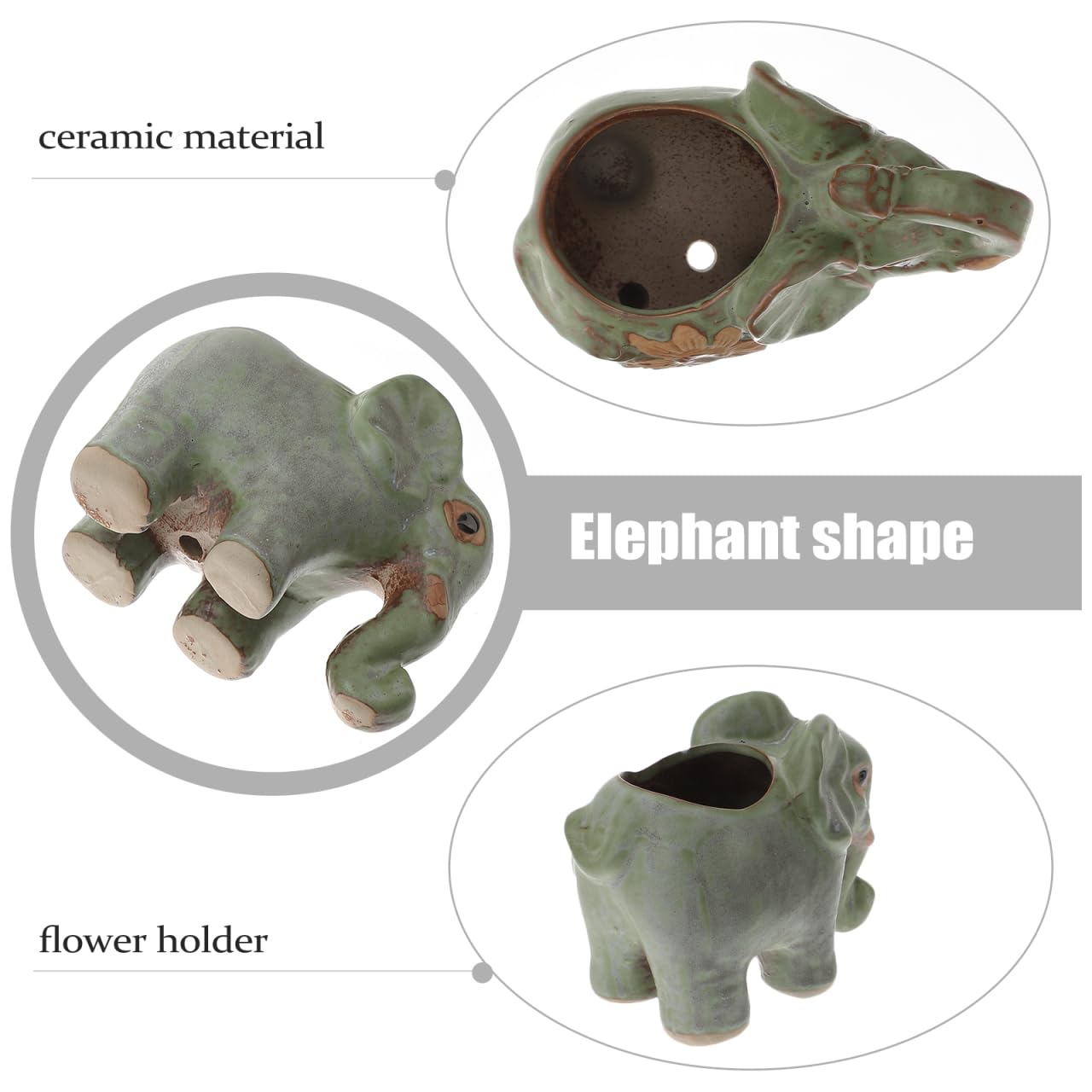 HANABASS 2Pcs Small Ceramic Elephant Planter Green Retro Flower Pots for Succulent Plants Small Cactus Holders Decorative Animal Plant Pots for Indoor Outdoor