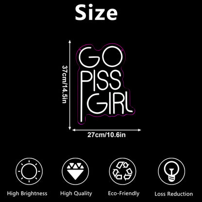 GO PISS GIRL Neon Sign Funny Dimmable LED Light Up Sign Pink Aesthetic Pop Culture Wall Decor for Dorm Room, College Apartment, Bathroom, Party, Birthday Gift, USB Powered(14.5 * 10.6in)