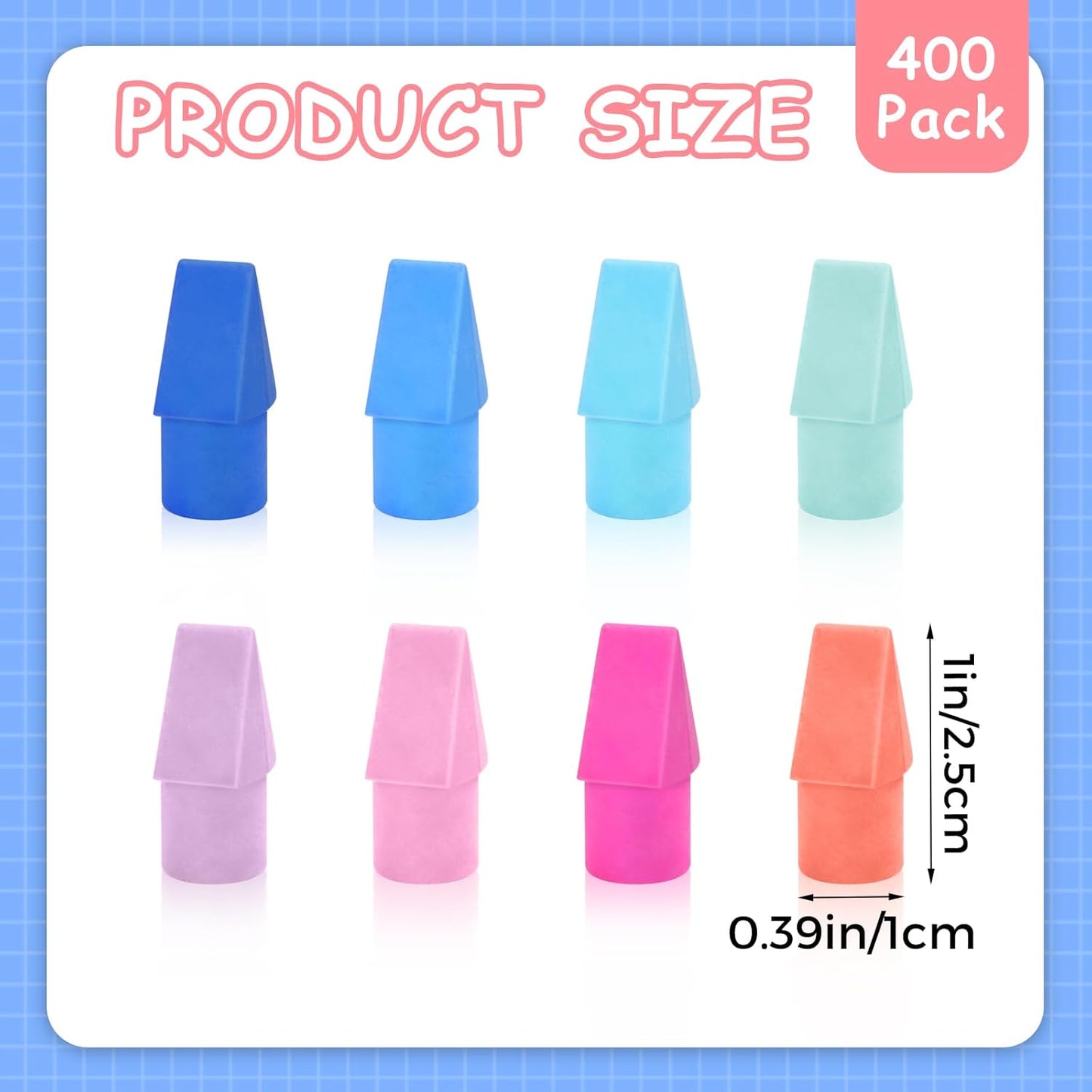 PRALB 400PCS Pencil Top Eraser Bulk Caps for Pencils,Chisel Shape Erasers Toppers for Party Favors Games Prizes, Pencil Top Erasers Cap for Home School Classroom Office Ocean Color