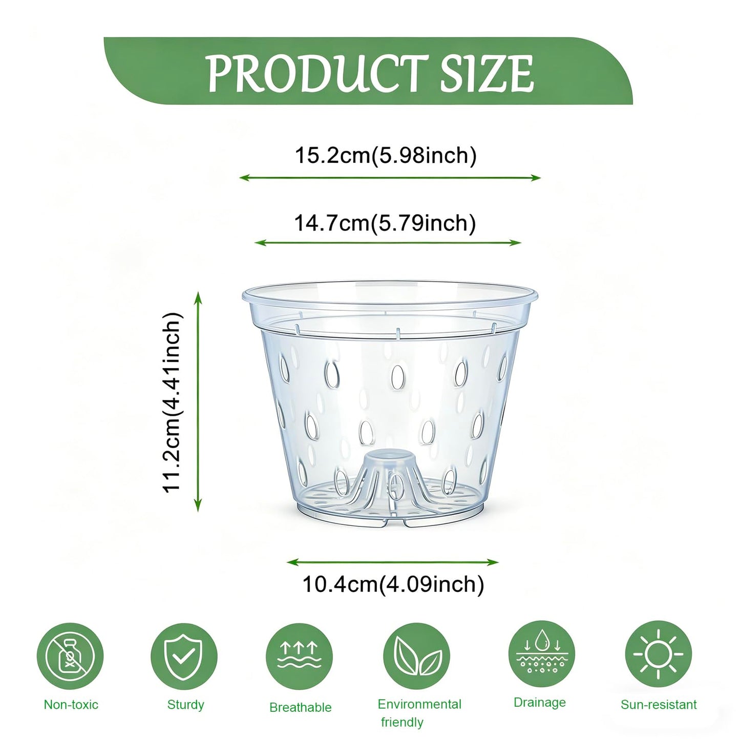 Gyfofix 6 Pack 5.9 Inch Clear Plastic Orchid Pots with Drainage Holes, Transparent Breathable Planters for Root Observation, Indoor Outdoor Orchid Cultivation