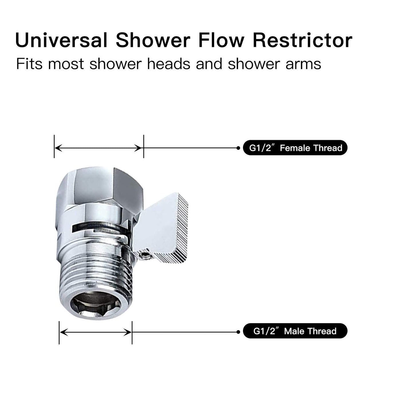 Aquafaucet Water Flow Control Valve Water Pressure Regulator Hand Shower & Bidet Sprayer Control Shut Off Valve Showerhead Brass Turn off Valve Polished Chrome G1/2 Standard Connection