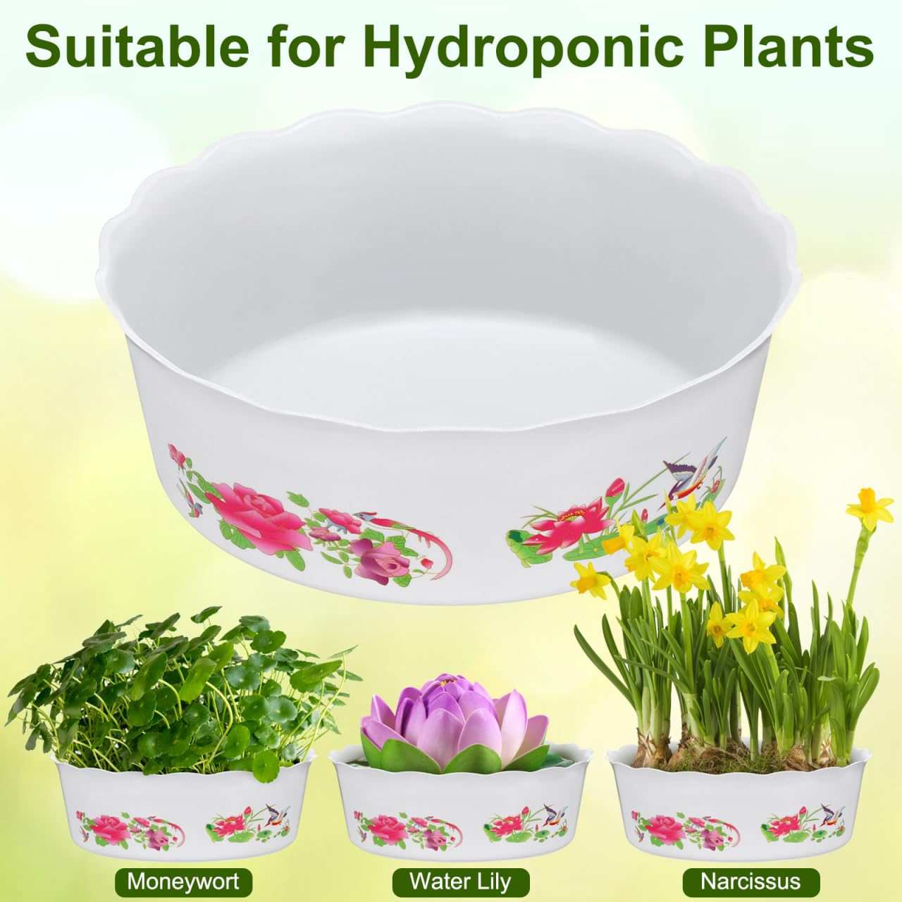 HANABASS 4pcs Lotus Flower Pot, Hydroponic Planter Water Lily Narcissus Planting Bowls Plastic Fish Bowl Shallow Flower Pot Daffodil Planter Succulent Holder Container