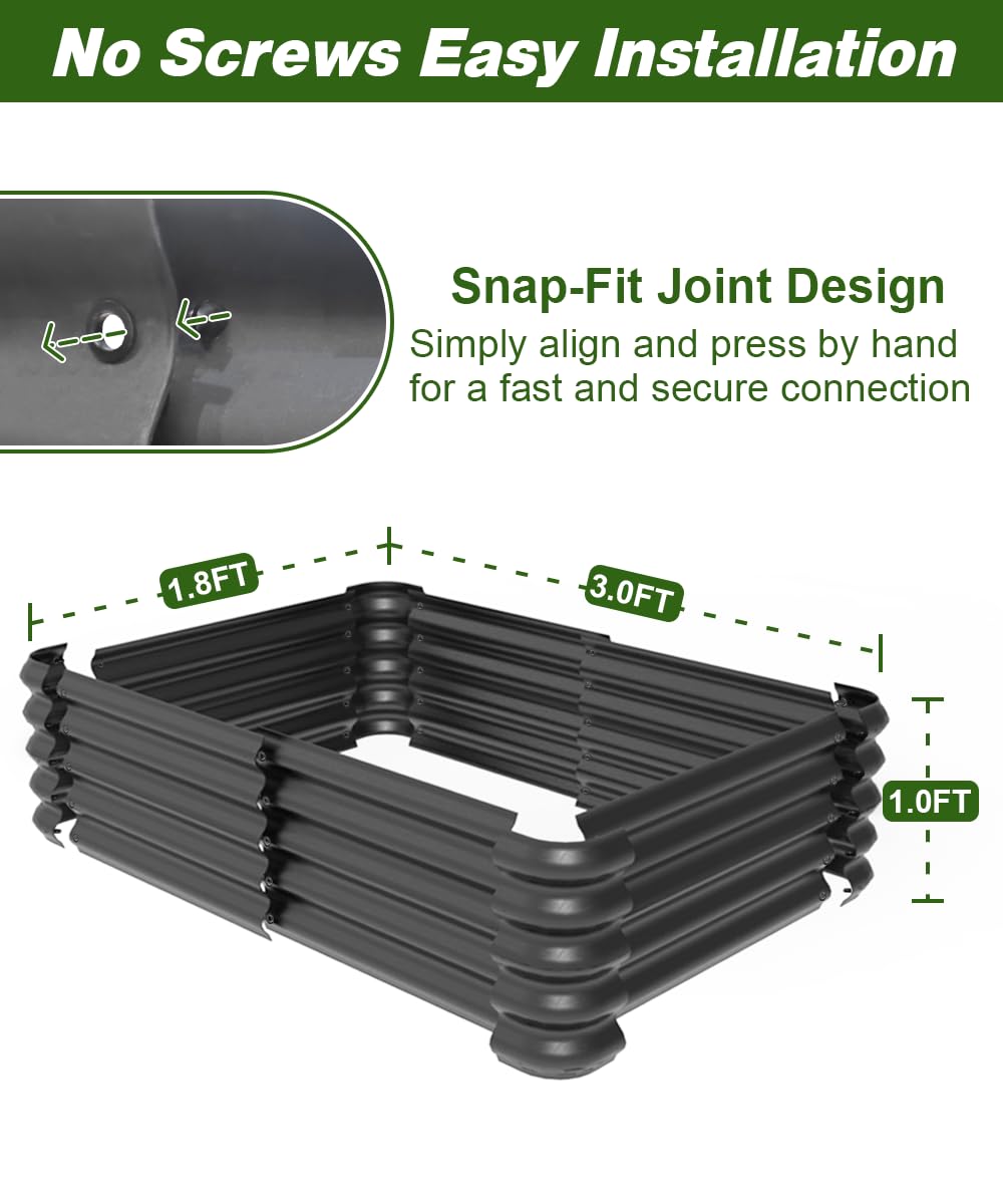 Tigerden 3x1.8x1ft Raised Garden Bed Kit for Outdoors, Rustproof PP Raised Planter Box, Large Garden Box Flower Bed with Press-Fit Assembly, Gardening Containers for Vegetables Flowers Herbs, Balck