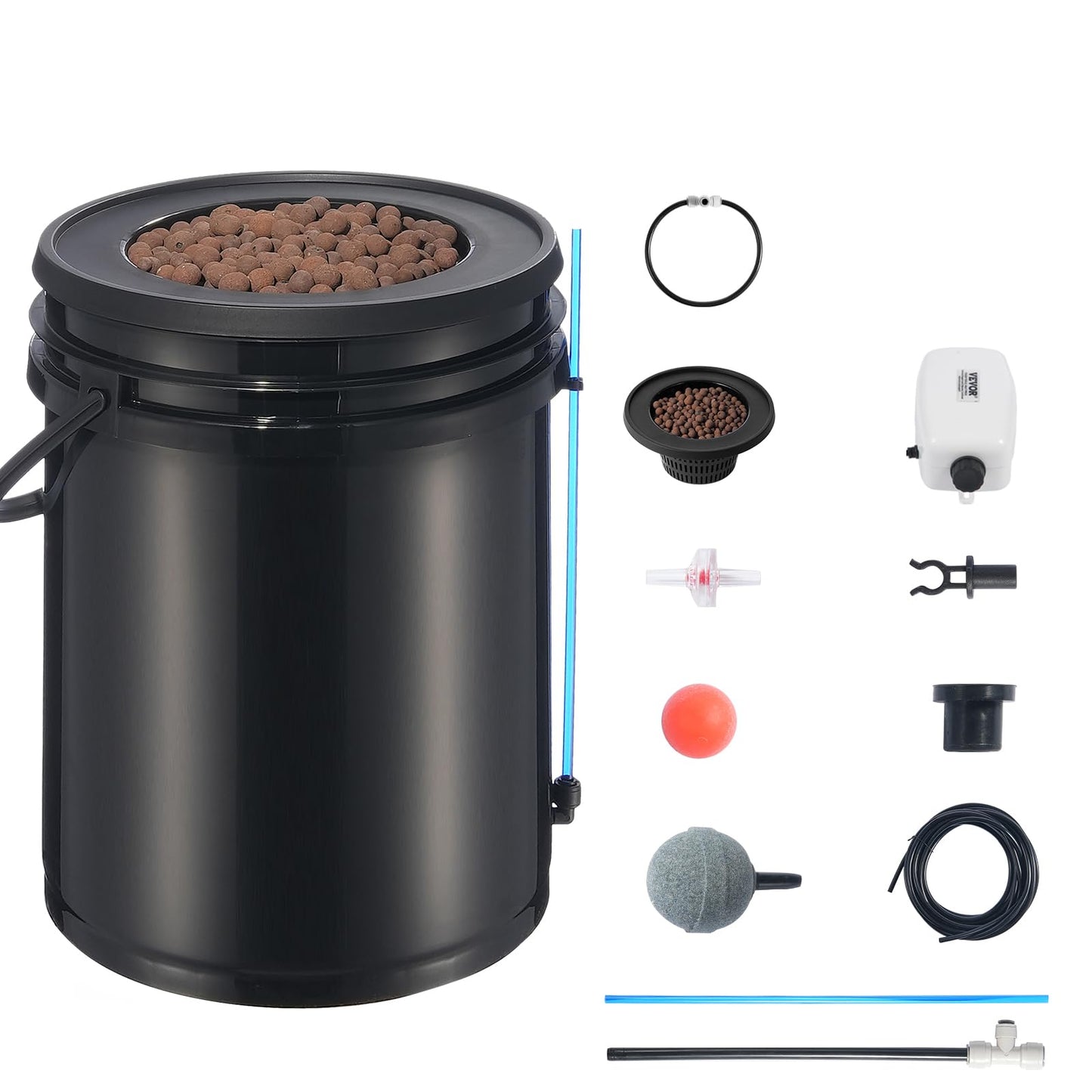 VEVOR DWC Hydroponics Grow System, Hydroponic Growing System with Top Drip Kit, 5-Gallon Deep Water Culture with Air Pump, Air Stone and Water Level Device for Leafy Vegetables(1 Bucket+Top Drip Kit)