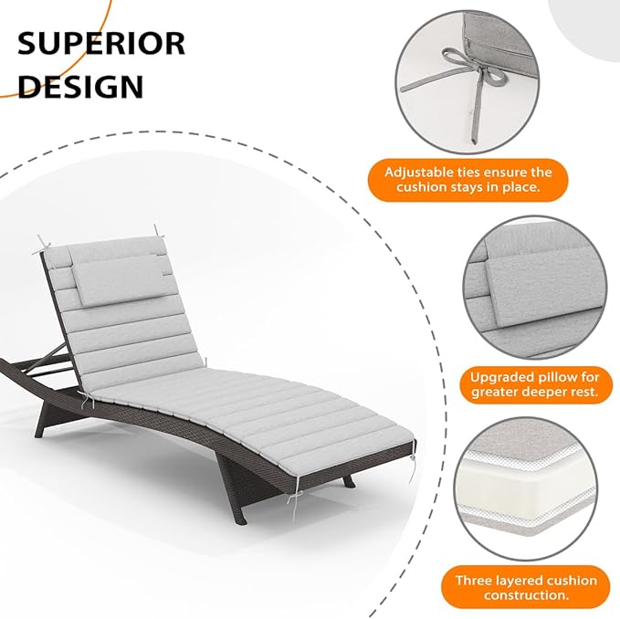 Sundale Outdoor Olefin Quilted Lounge Cushion Set of 4, Patio Foldable Chaise