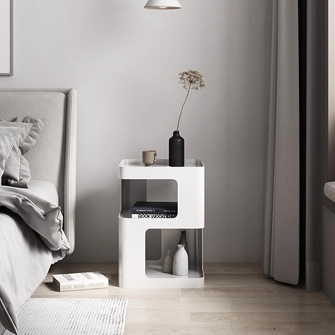 Modern Metal Side Table with Storage, Small End Table