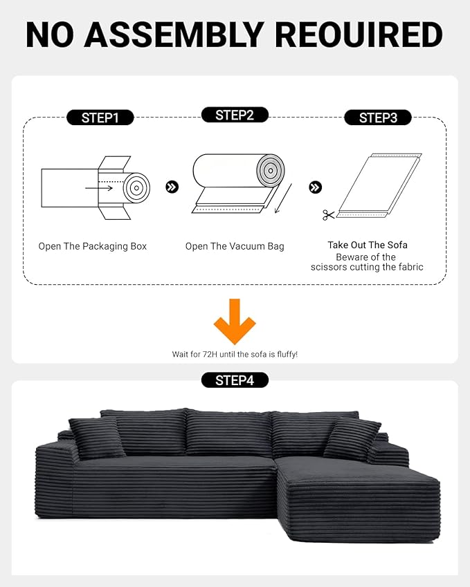 108" Cloud Sectional Couch, Modern Modular Sectional Sofa