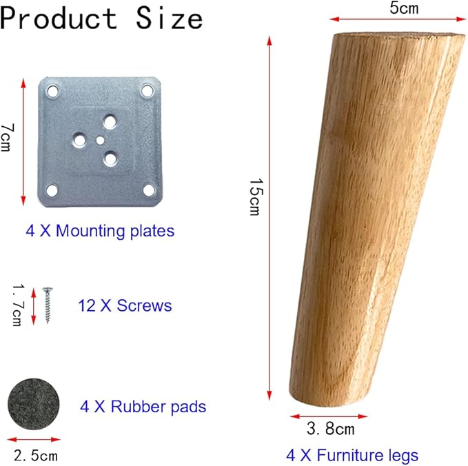 KITEVICH 4PACK Solid Wood Furniture Legs 6 Inch Sofa Legs, Replacement Legs Mid